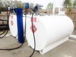 Two double wall 516 gallon tanks for diesel and gasoline with a card reader installed so the customer can monitor who and how much fuel is being used from each tank. Two double wall 516 gallon tanks for diesel and gasoline with a card reader installed so the customer can monitor who and how much fuel is being used from each tank.